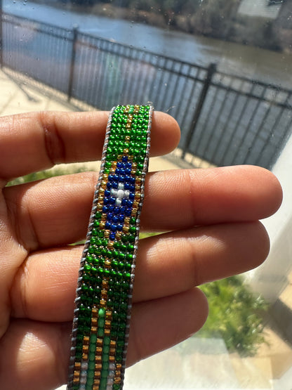 Beaded Woven Dark Green Bracelet