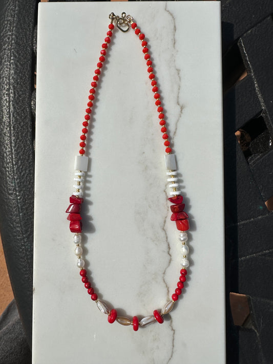 Red coral & pearl Harmony Necklace