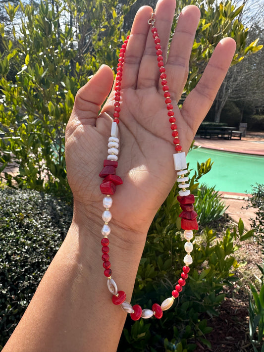 Red coral & pearl Harmony Necklace