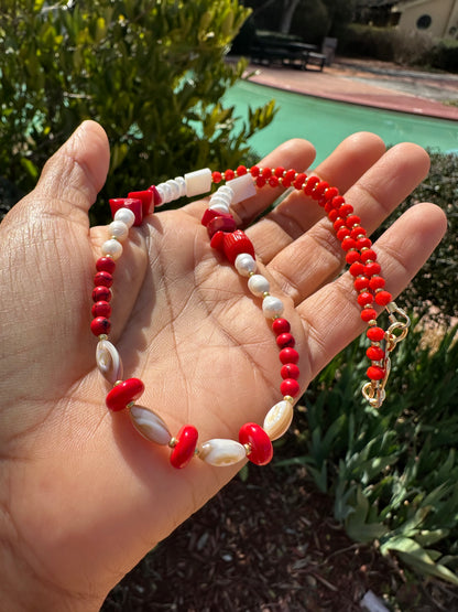 Red coral & pearl Harmony Necklace