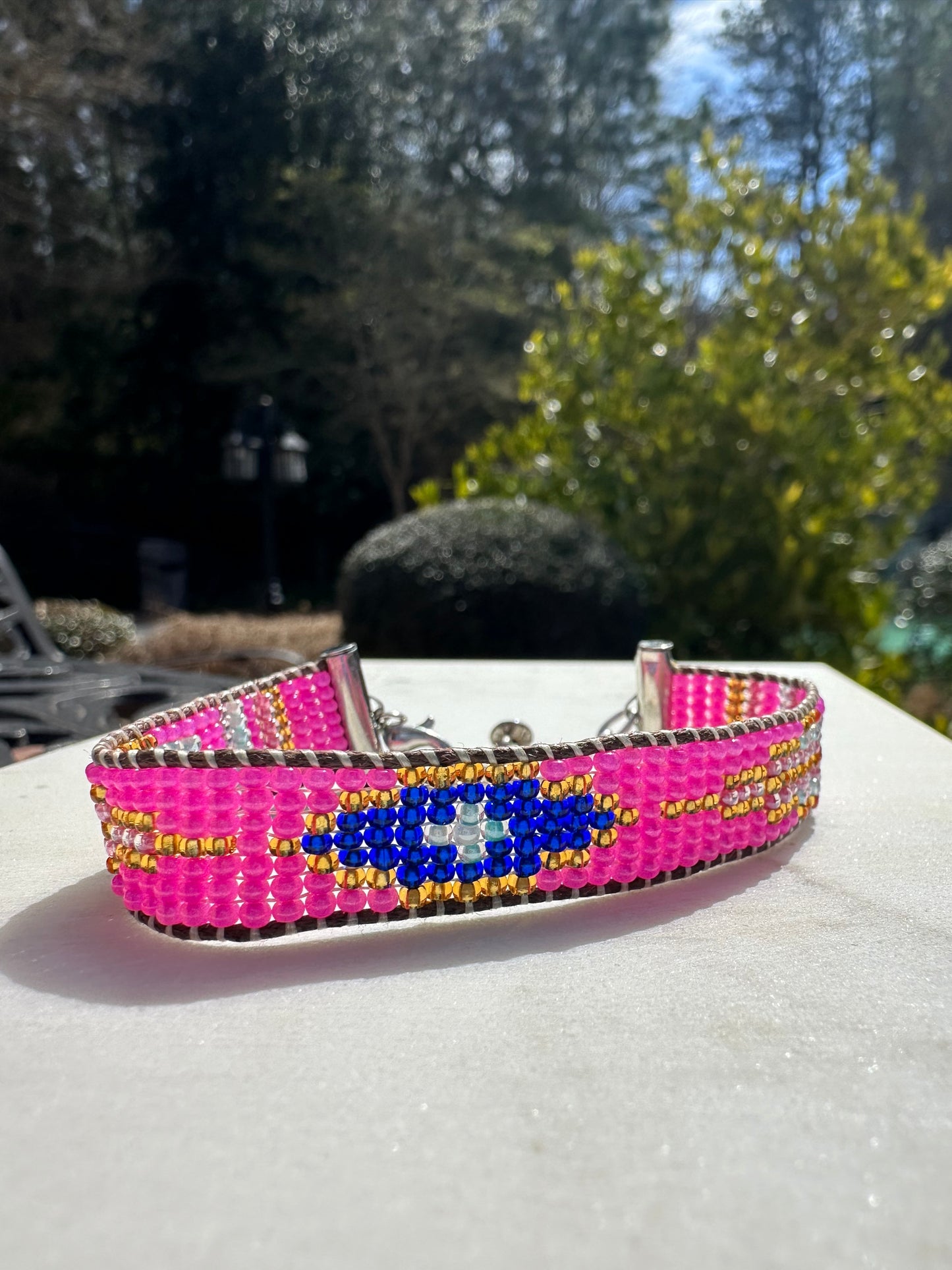 Beaded Woven Pink Bracelet