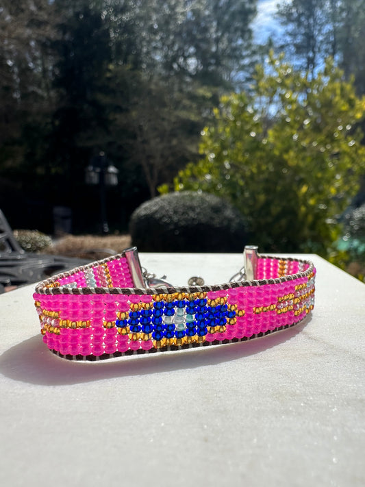 Beaded Woven Pink Bracelet