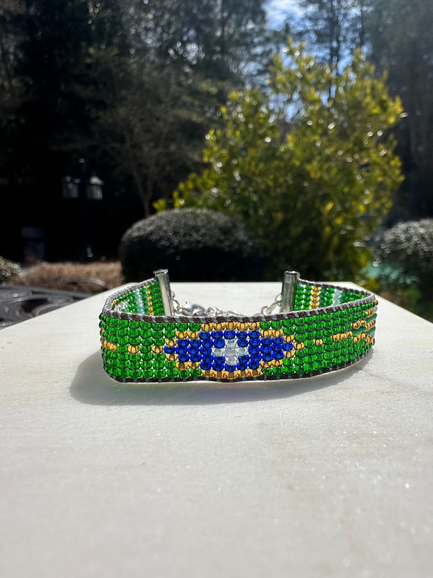 Beaded Woven Dark Green Bracelet