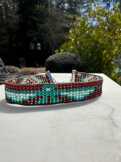 Beaded Woven Teal Eagle  Bracelet