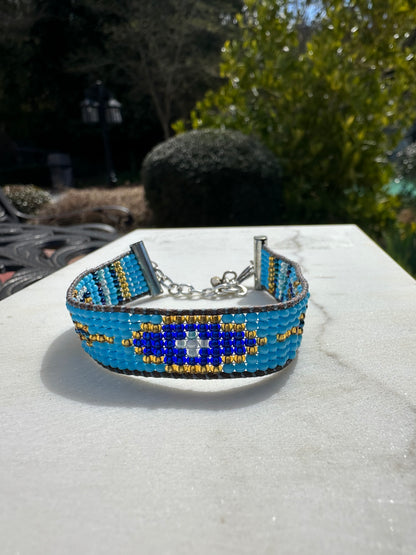 Beaded Woven Light Blue Bracelet