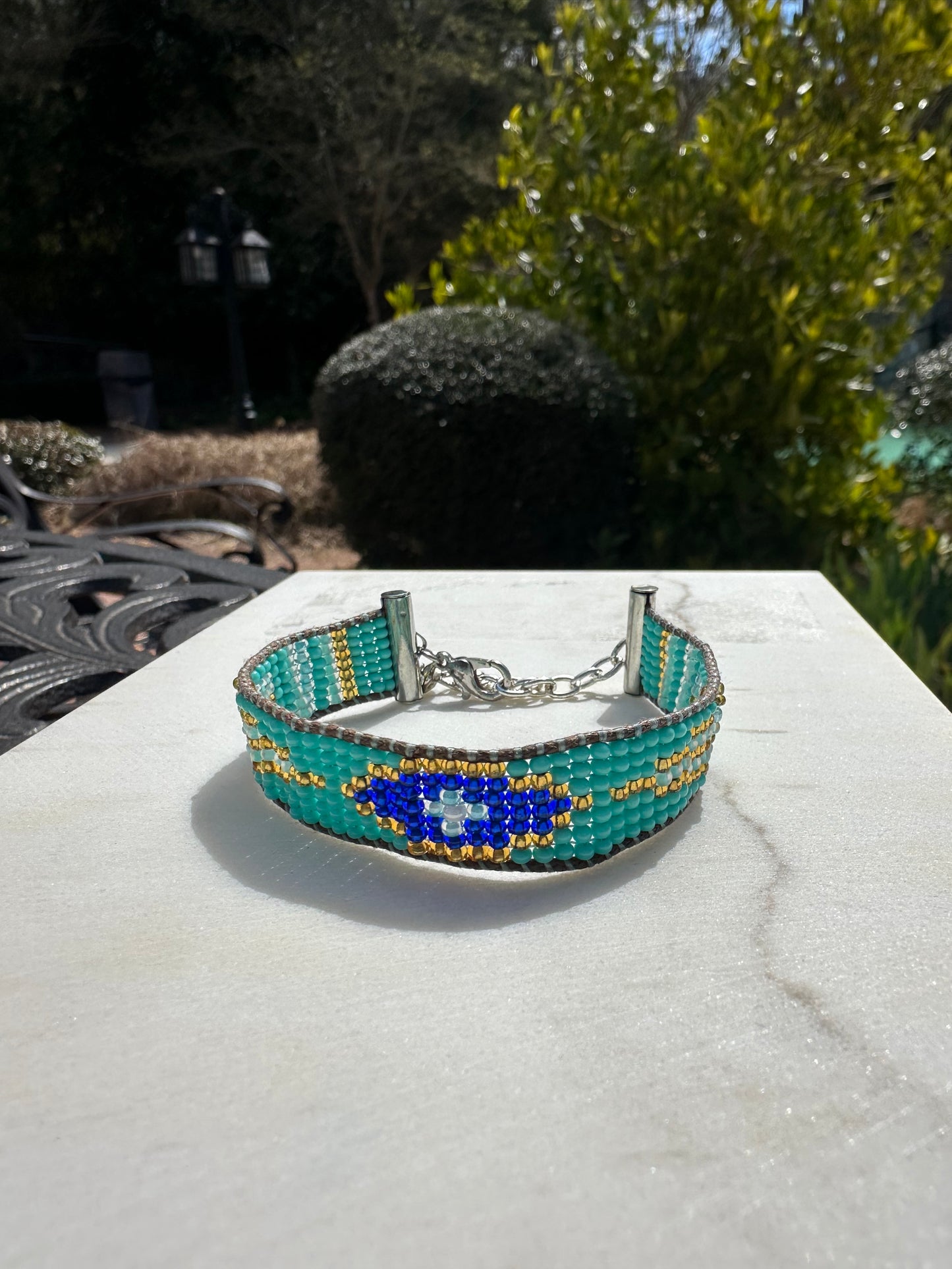 Beaded Woven Teal Bracelet