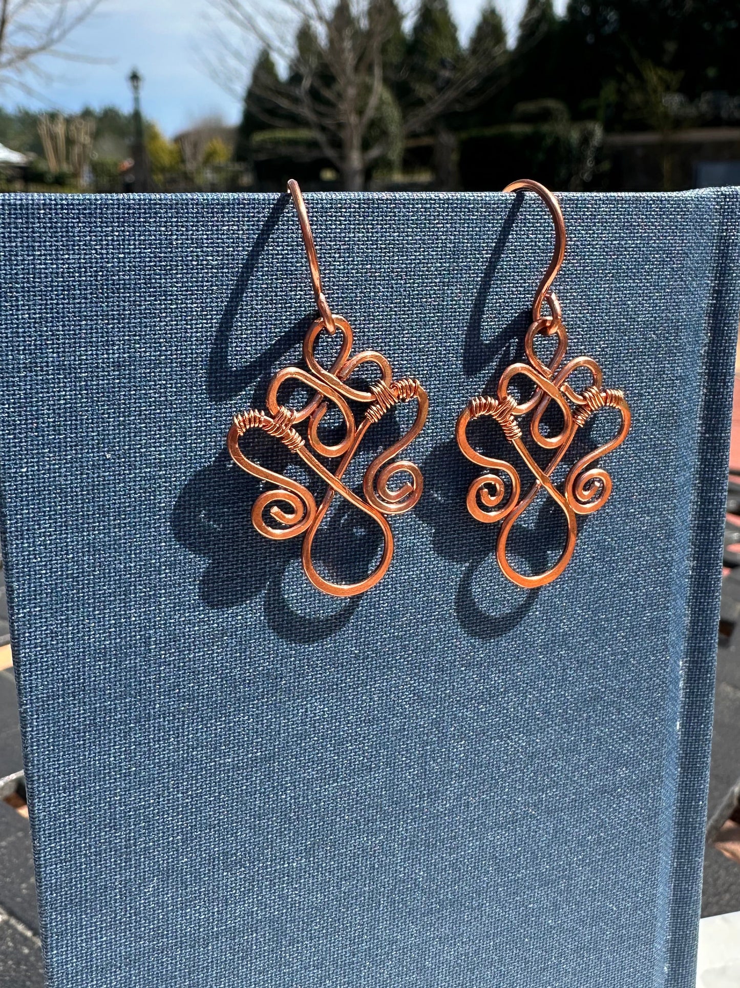 Copper butterfly swirl earrings
