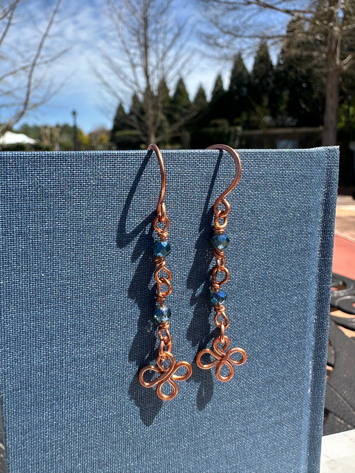 Copper clover teardrop earrings