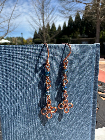 Copper clover teardrop earrings