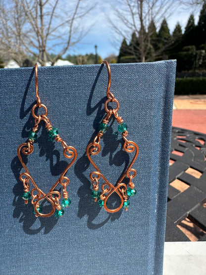 Copper teardrop swirl earrings