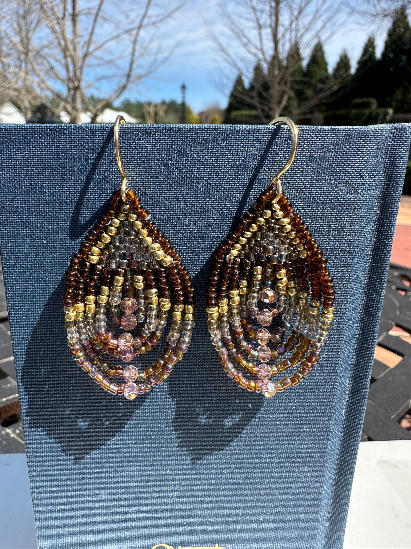 Brass+ brown, gold earrings