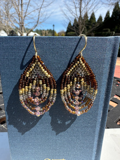 Brass+ brown, gold earrings