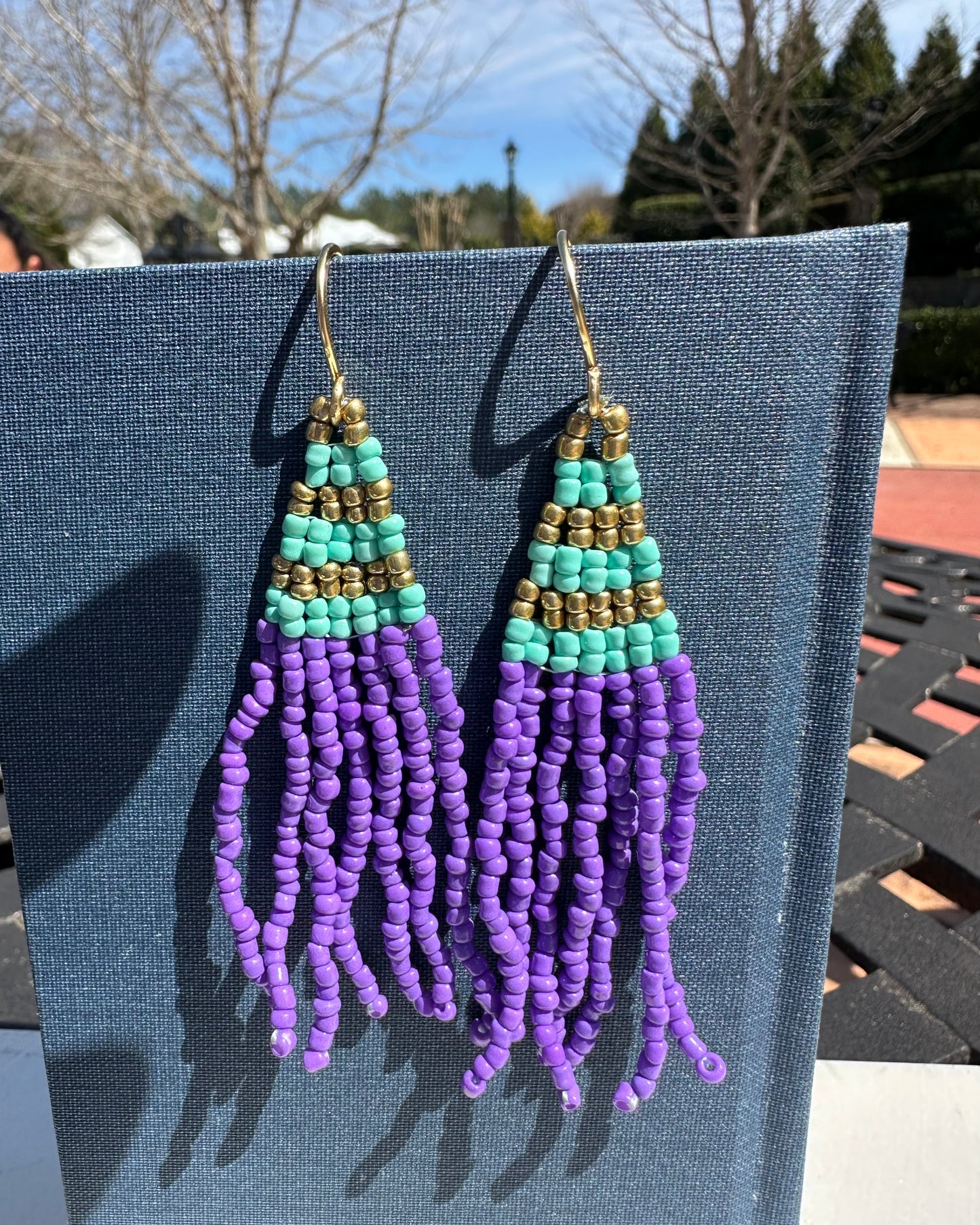 Brass+ teal, purple earrings