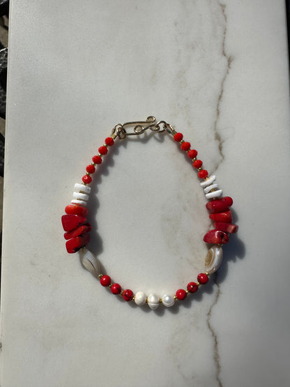 Red coral/ shell bracelet