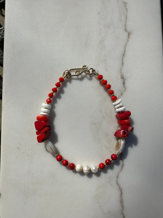 Red coral/ shell bracelet