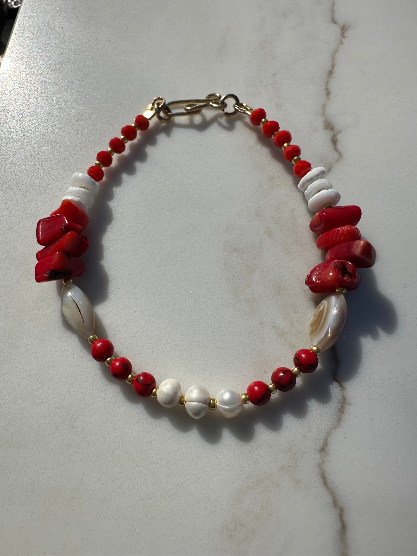 Red coral/ shell bracelet