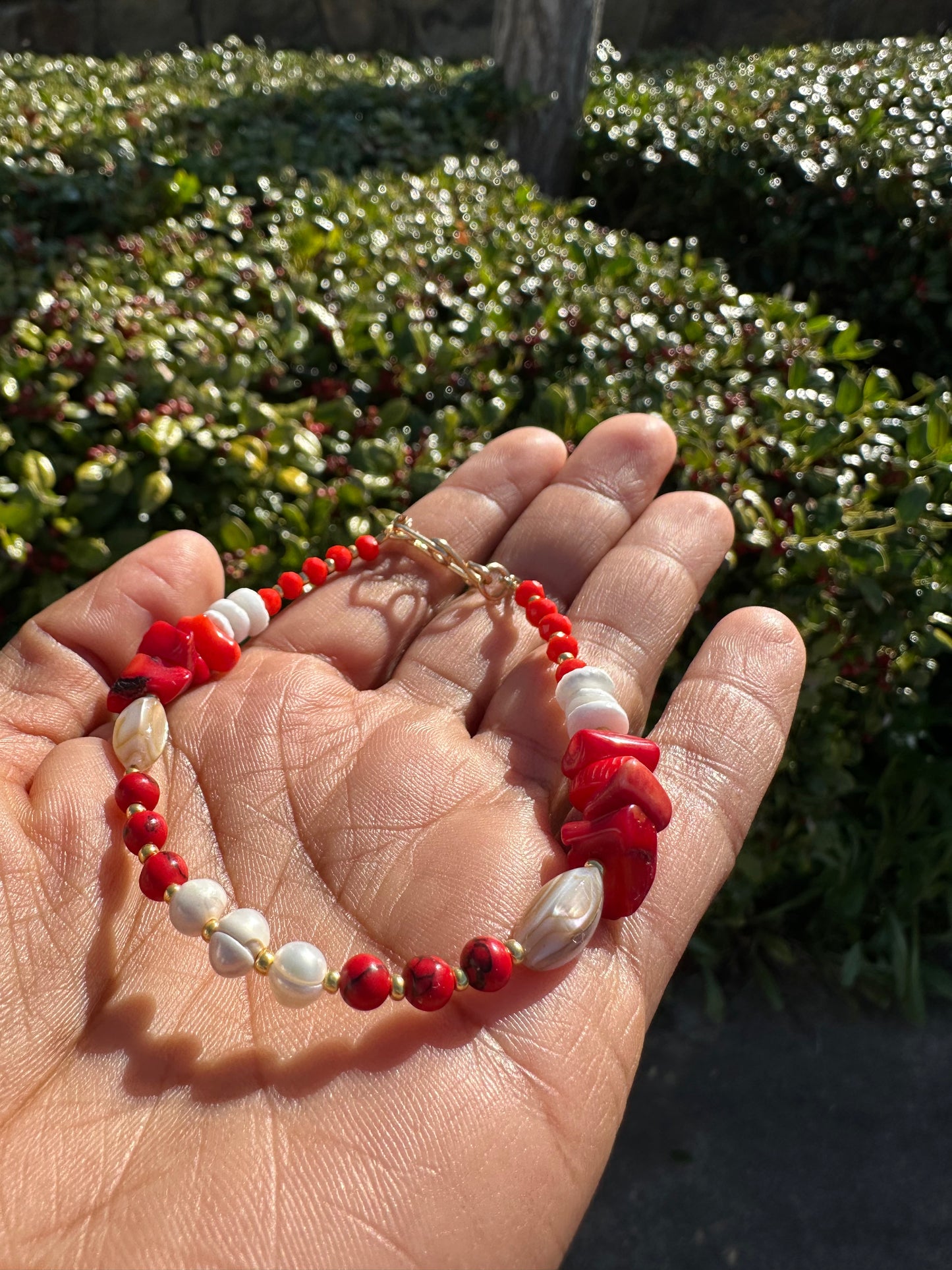 Red coral/ shell bracelet