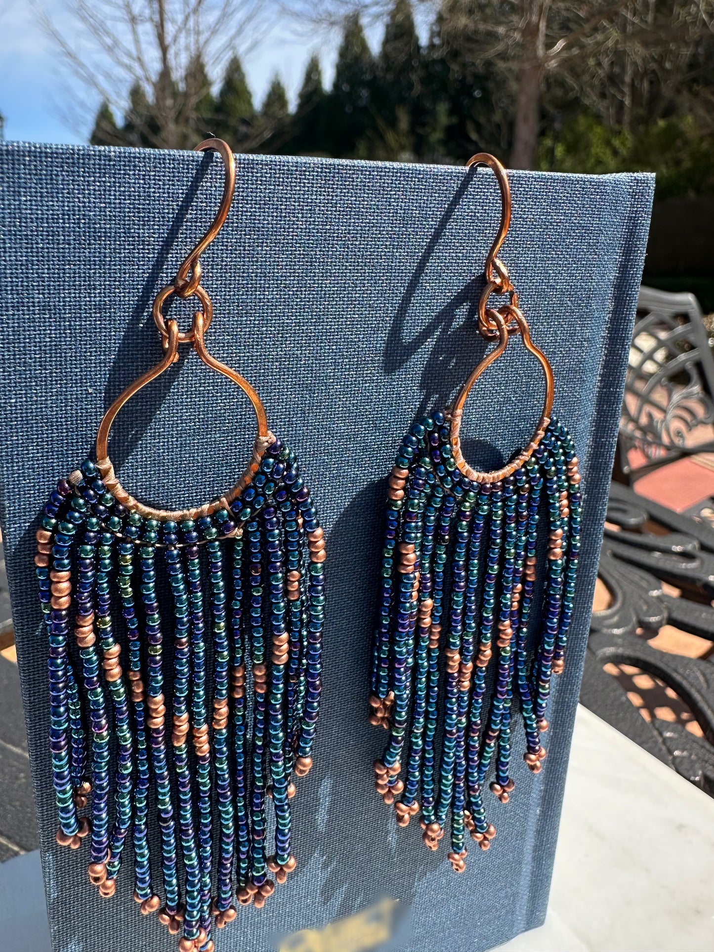 Copper+ metallic blue earrings