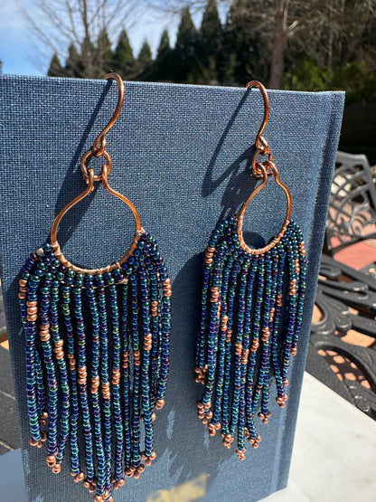 Copper+ metallic blue earrings