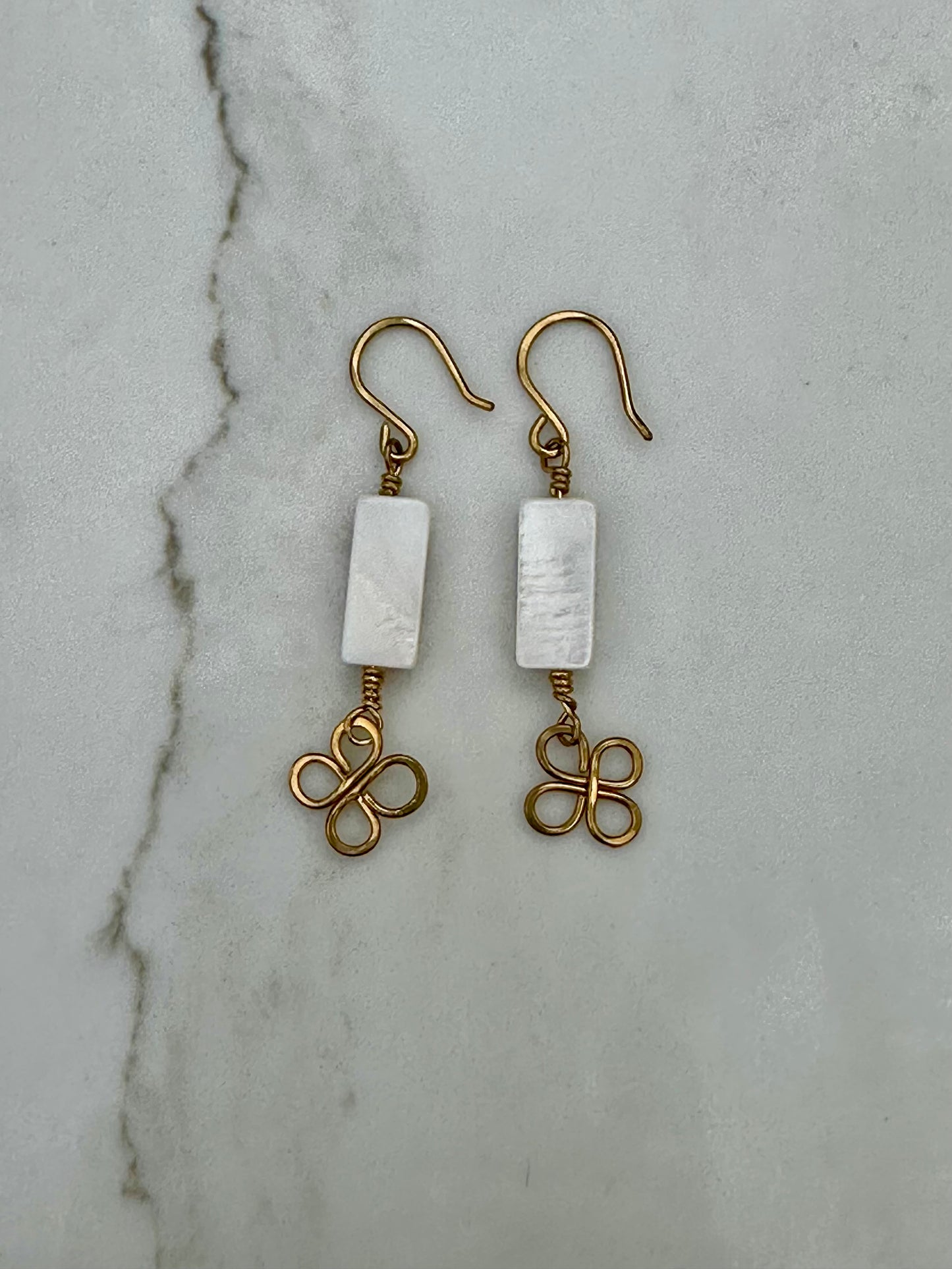 Brass clover shell earrings