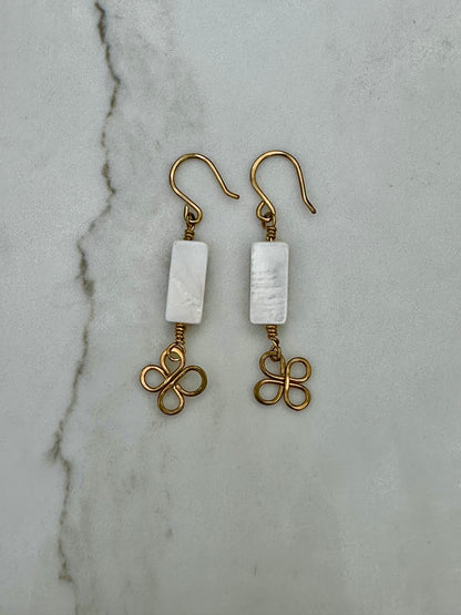 Brass clover shell earrings