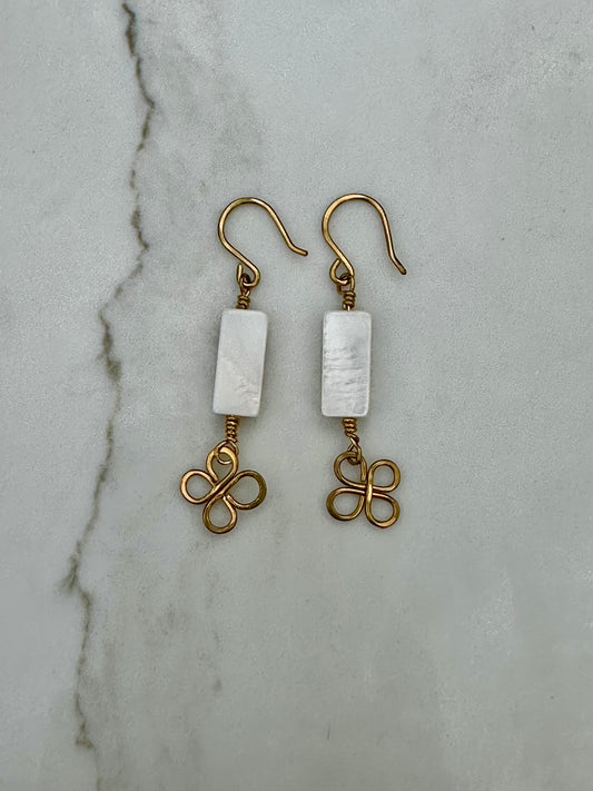 Brass clover shell earrings