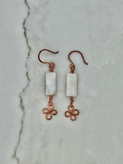 Copper clover shell earrings