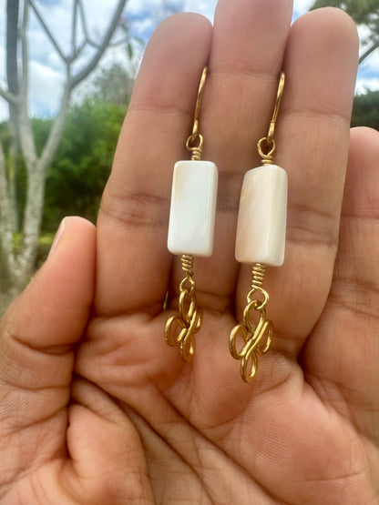 Brass clover shell earrings