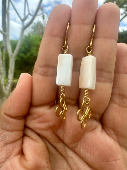 Brass clover shell earrings
