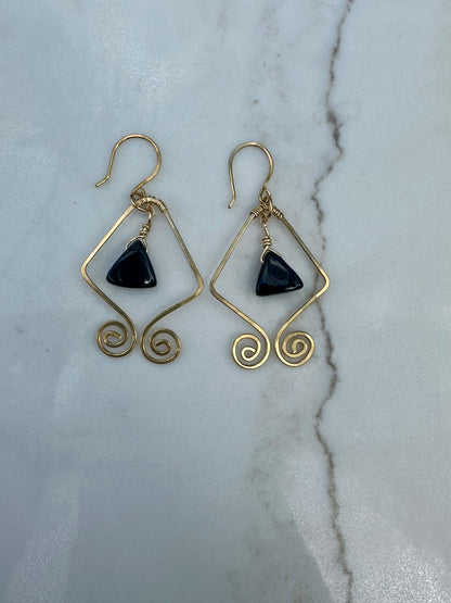 Brass diamond onyx earrings