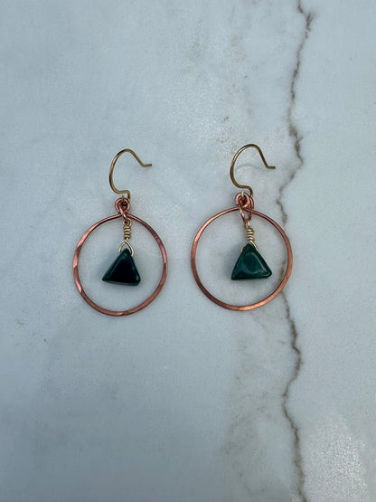 Copper /Brass circle green Aventurine earrings