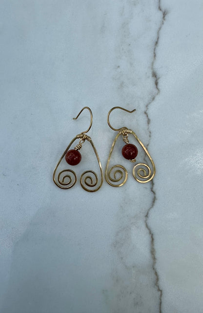 Brass teardrop swirl earrings