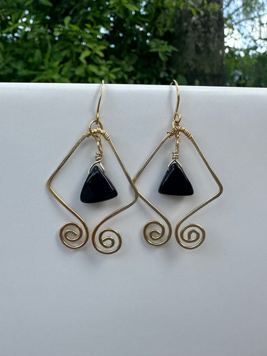 Brass diamond onyx earrings