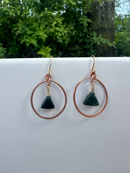 Copper /Brass circle green Aventurine earrings