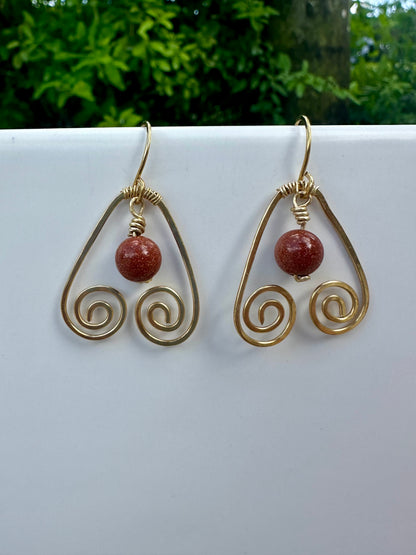 Brass teardrop swirl earrings