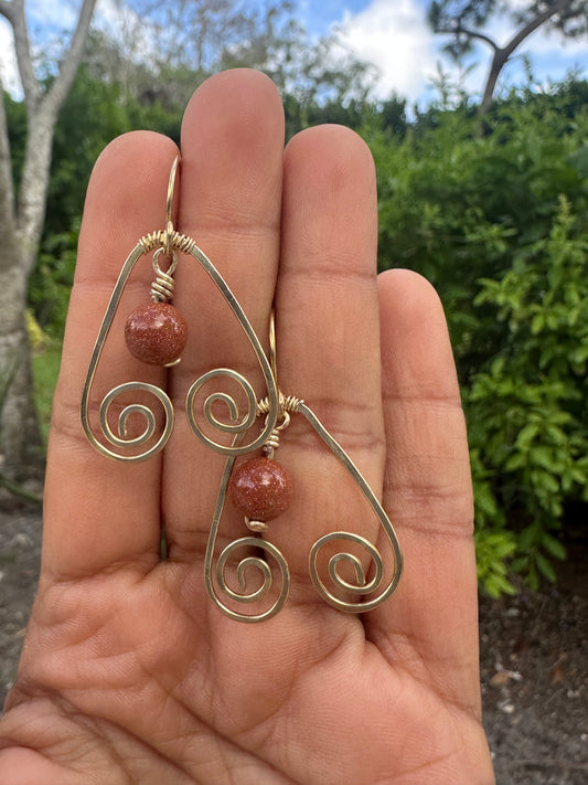 Brass teardrop swirl earrings