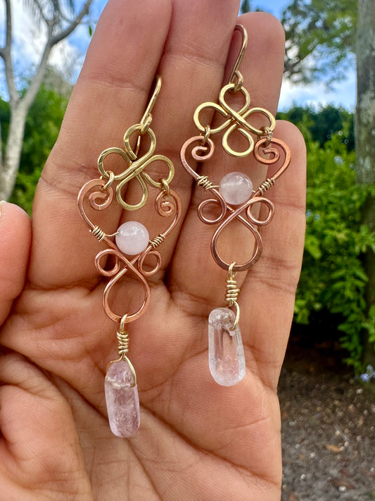 mix copper and brass clover swirl earrings