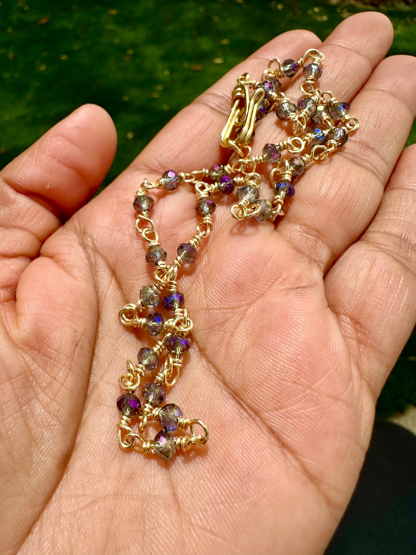 Metallic Purple Crystal & Brass Chocker