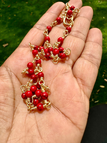 Red Coral Crystal & Brass Chocker