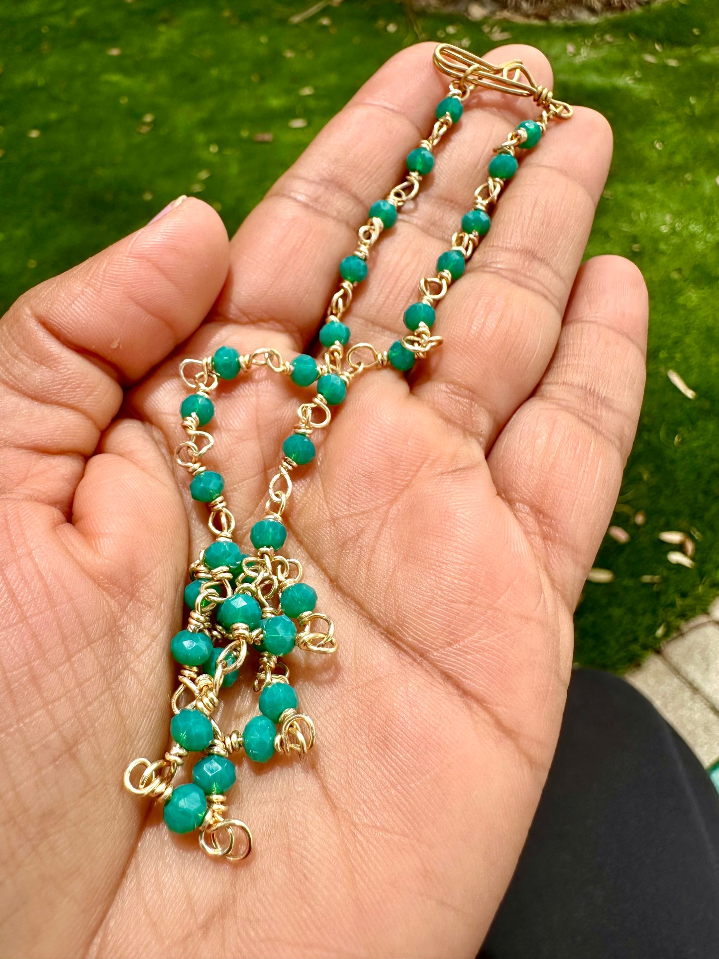 Dark Green Crystal & Brass Chocker