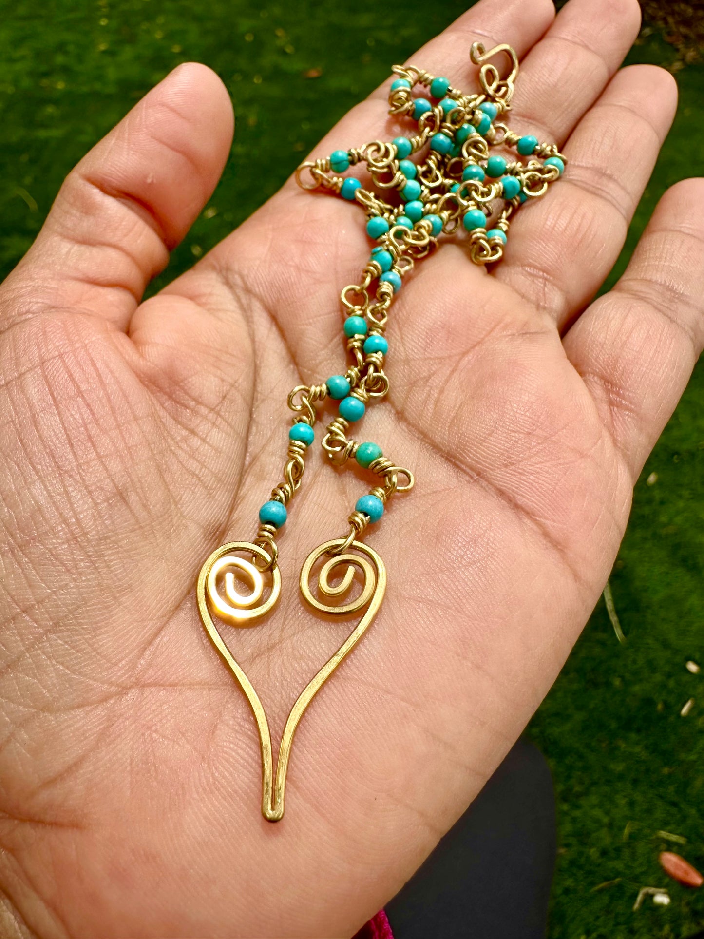 Heart Brass Turquoise Necklace