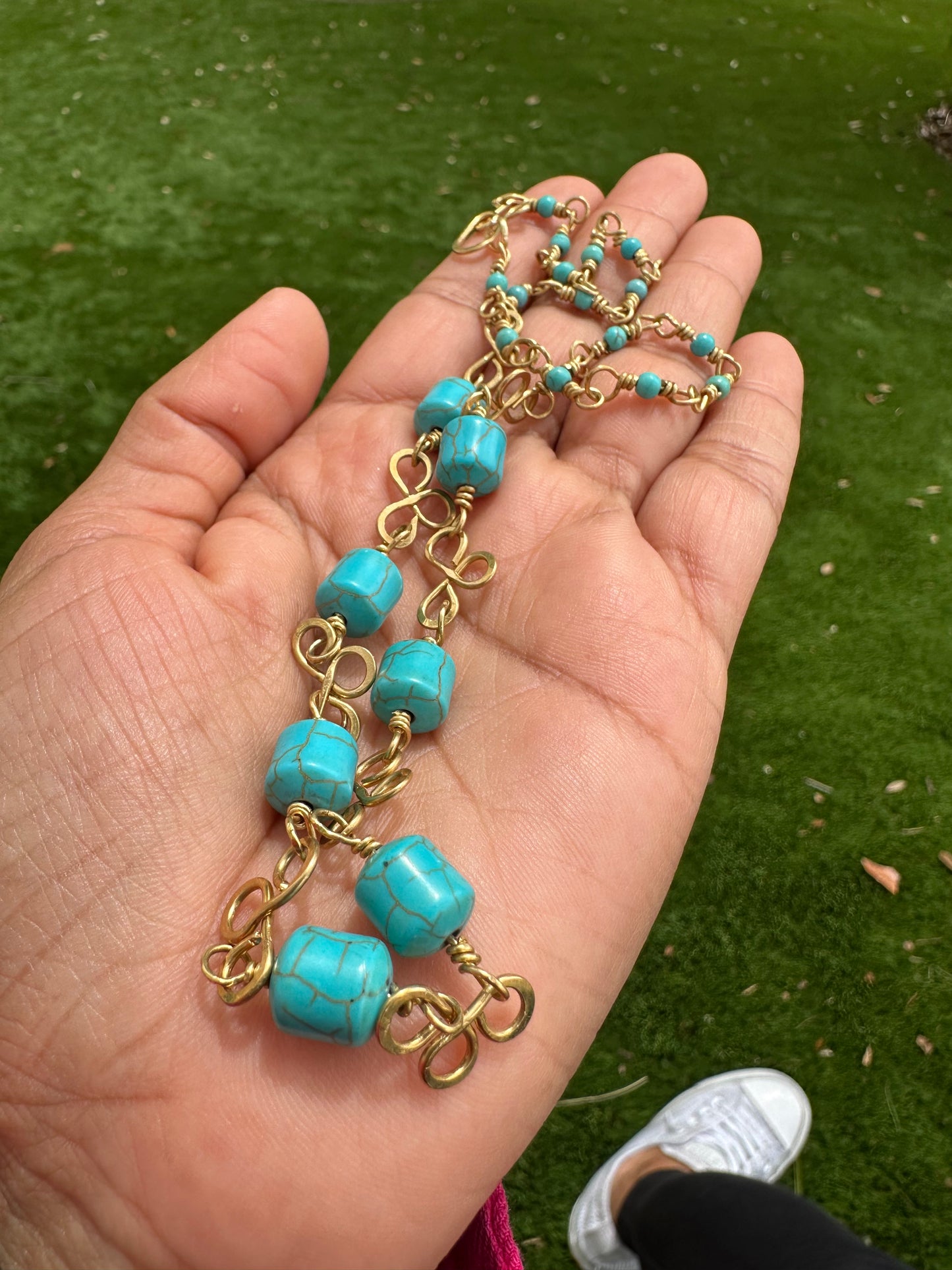 Turquoise Elegance Brass Necklace