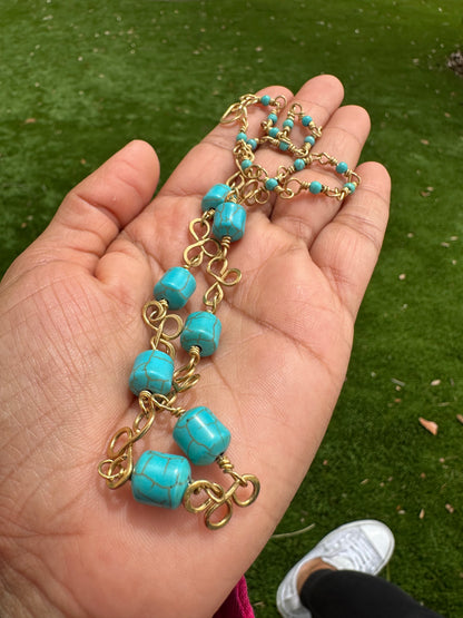 Turquoise Elegance Brass Necklace