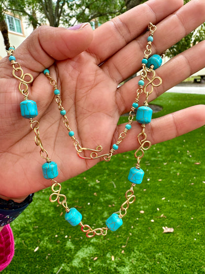 Turquoise Elegance Brass Necklace