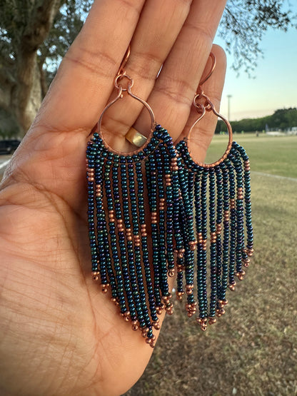 Copper+ metallic blue earrings