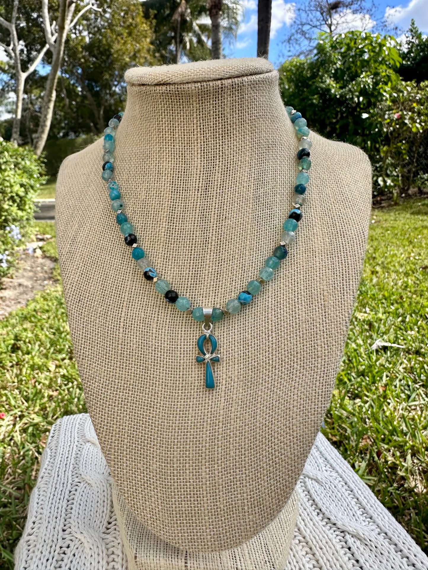 Ankh light blue necklace