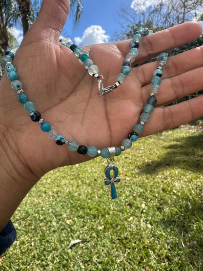 Ankh light blue necklace