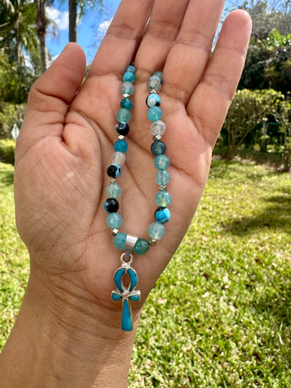 Ankh light blue necklace