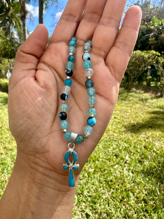 Ankh light blue necklace