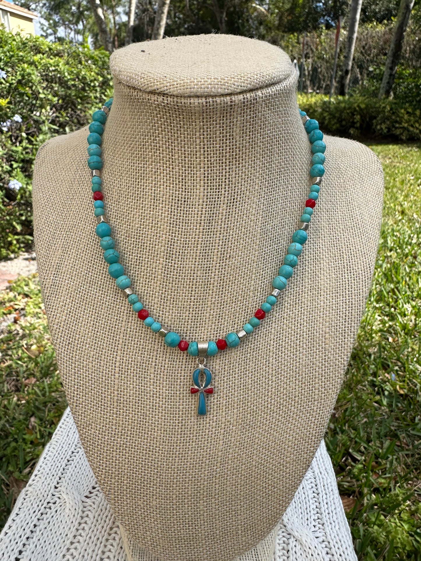 Ankh turquoise and red necklace